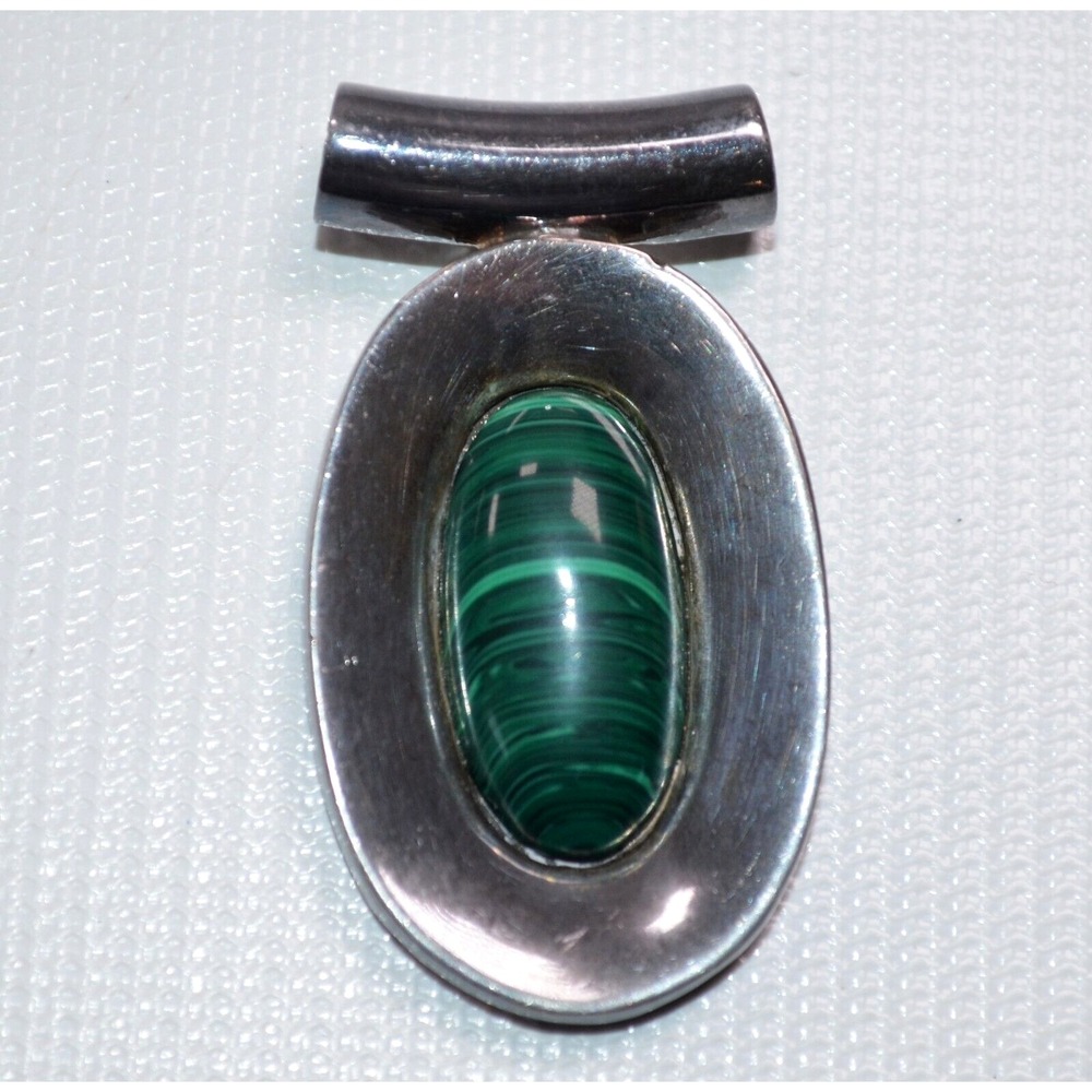 Silver 925 Pendant With Green Stone Setting 2" x 1" Green Stone is 1" x .5"